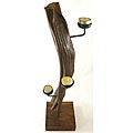 Teak Wood and Wrought Iron 3-arm Candleholder (Thailand)