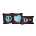Felt Applique Coffee Bean/ Aqua Pillow