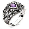 Sterling Silver Amethyst and Marcasite Ring (Size 7.5)