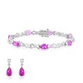 Sterling Silver Created Pink Sapphire Bracelet and Earrings Set