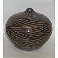 Handmade 'Black Zigzag Lines' Round Vase (Nicaragua)