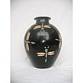 Handmade Black and Blue Dragonfly Clay Vase (Peru)