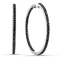10k White Gold 1ct TDW Black Diamond Hoop Earrings