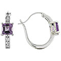 Sterling Silver Amethyst and 1/10ct TDW Diamond Hoop Earrings
