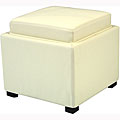 Bobbi Tray Off-white Leather Storage Ottoman