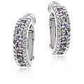 Sterling Silver Amethyst and Diamond Accent Semi-hoop Earrings