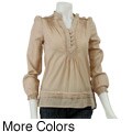 Last Kiss Women's Long-sleeve Pleat Detail Shirt