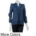 Last Kiss Women's Long-sleeve Pleat Detail Button-front Shirt