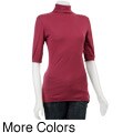 AtoZ Women's Elbow-sleeve Mock Neck Top