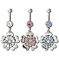 Surgical Steel Crystal Flower 14-gauge Belly Ring