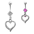 Dangling Open Heart CZ Belly Ring