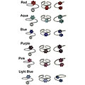 Sterling Silver Assorted Crystal Flower Toe Rings (Pack of 3)