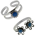 Sterling Silver Turquoise Enamel Flower Toe Rings (Pack of 2)