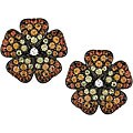 18k Gold Orange and Yellow Sapphire Flower Earrings