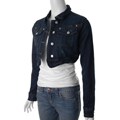AC3998 Junior's Distressed Denim Cropped Jacket