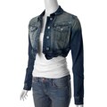 AC3998 Junior's Distressed Denim Cropped Jacket
