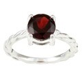 Sterling Silver Garnet Solitaire Ring (Size 7)