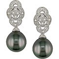 Silver Black Tahitian Pearl and Diamond Earrings (9-10 mm)