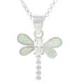 Sterling Silver Created White Opal/ CZ 'Dragonfly' Necklace