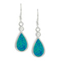 Sterling Silver Created Blue Opal and CZ Teardrop Earrings