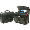 Deluxe Black Leather Flapover Computer Briefcase