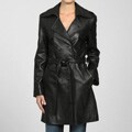 IZOD Women's Plus Size New Zealand Lambskin Leather Belted Trench Coat