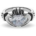 Stainless Steel Clear Cubic Zirconia Claddagh Ring