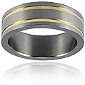 Satin Finish Grooved Titanium Ring With Gold Plating