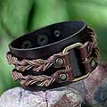 Leather 'Twin Braids' Men's Wristband Bracelet (Thailand)
