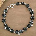 Sterling Silver Onyx 'Blossoming Ecstasy' Flower Bracelet (India)