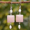 Pearl and Rose Quartz 'Frosted' Earrings (Peru)