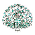 Sterling Silver Ruby 'Majestic Peacock' Brooch Pendant (India)