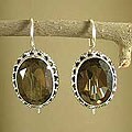 Sterling Silver 'Dazzle' Smokey Quartz Dangle Earrings (India)