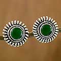 Sterling Silver 'Glorious Green' Onyx Button Earrings (India)