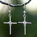 Sterling Silver 'Believe' Cross Earrings (Indonesia)