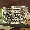Sterling Silver 'Majestic Garland' Cuff Bracelet (India)