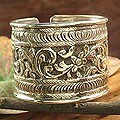 Sterling Silver 'Wild Blossoms' Cuff Bracelet (India)