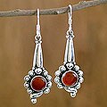 Sterling Silver Red Onyx 'Torch' Dangle Earrings (India)