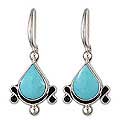 Silver Turquoise 'Droplet from the Sea' Earrings (Mexico)