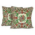 Wool/ Cotton 'Kashmiri Coral' Cushion Covers (India)