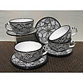 Set of 4 Black Tie Design 6-inch Saucers (Tunisia)