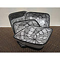 Set of 4 Black Tie Square Pasta/ Salad Bowls (Tunisia)