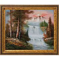 'Waterfall at Sunset' Oil-painted Framed Canvas Art