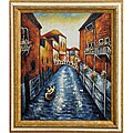 'Venetian Canal with Gondola' Oil-painted Framed Canvas Art