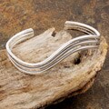 Sterling Silver Triple Ribbon Wave Cuff Bracelet (Mexico)