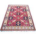 Indo Kazak Hand-knotted Red/ Ivory Rug (4'7 x 6'6)