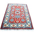 Indo Kazak Hand-knotted Red/ Ivory Rug (5' x 7')