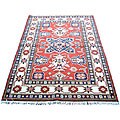 Indo Kazak Hand-knotted Red/ Ivory Rug (4'8 x 6'8)