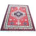 Indo Kazak Hand-knotted Red/ Ivory Rug (5' x 7')