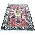 Indo Kazak Hand-knotted Red/ Ivory Rug (4' x 6')